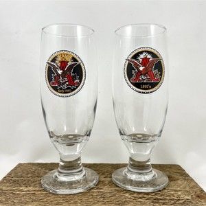 Vintage Pair of 7" Anheuser Busch Footed Beer Glasses Early 1900's 1890’s Logo